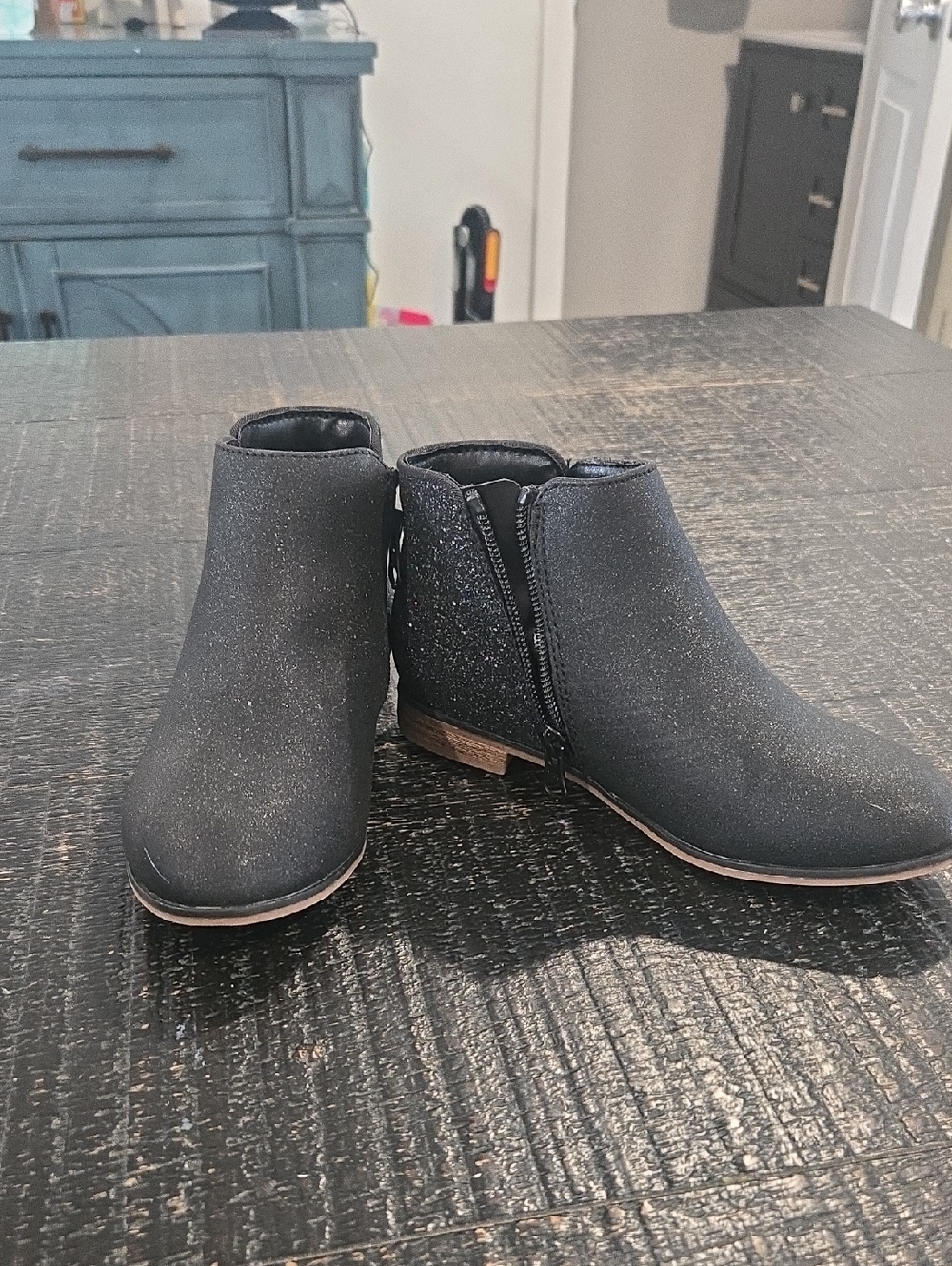 Girl's Black Glitter Ankle Boots